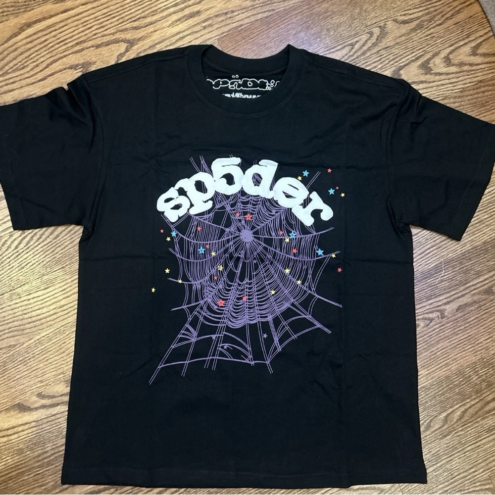 Black Graphic Tee with Spider Web Design